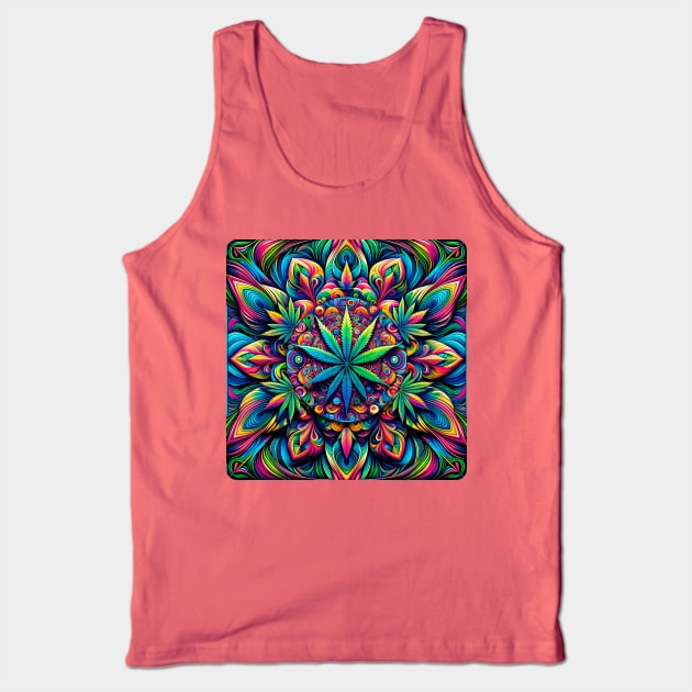 Psychedelic Cannabis Mandala Tank Top by Doming_Designs